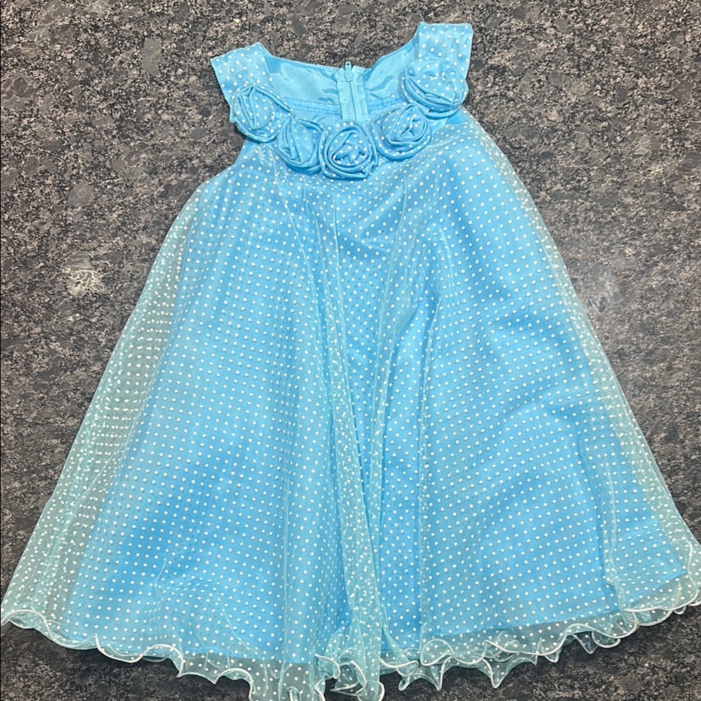 Blue Polka Dot Dress with Floral Accents